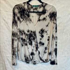 River + Sky Monochrome Tie-Dye Wrap Blouse, Size M